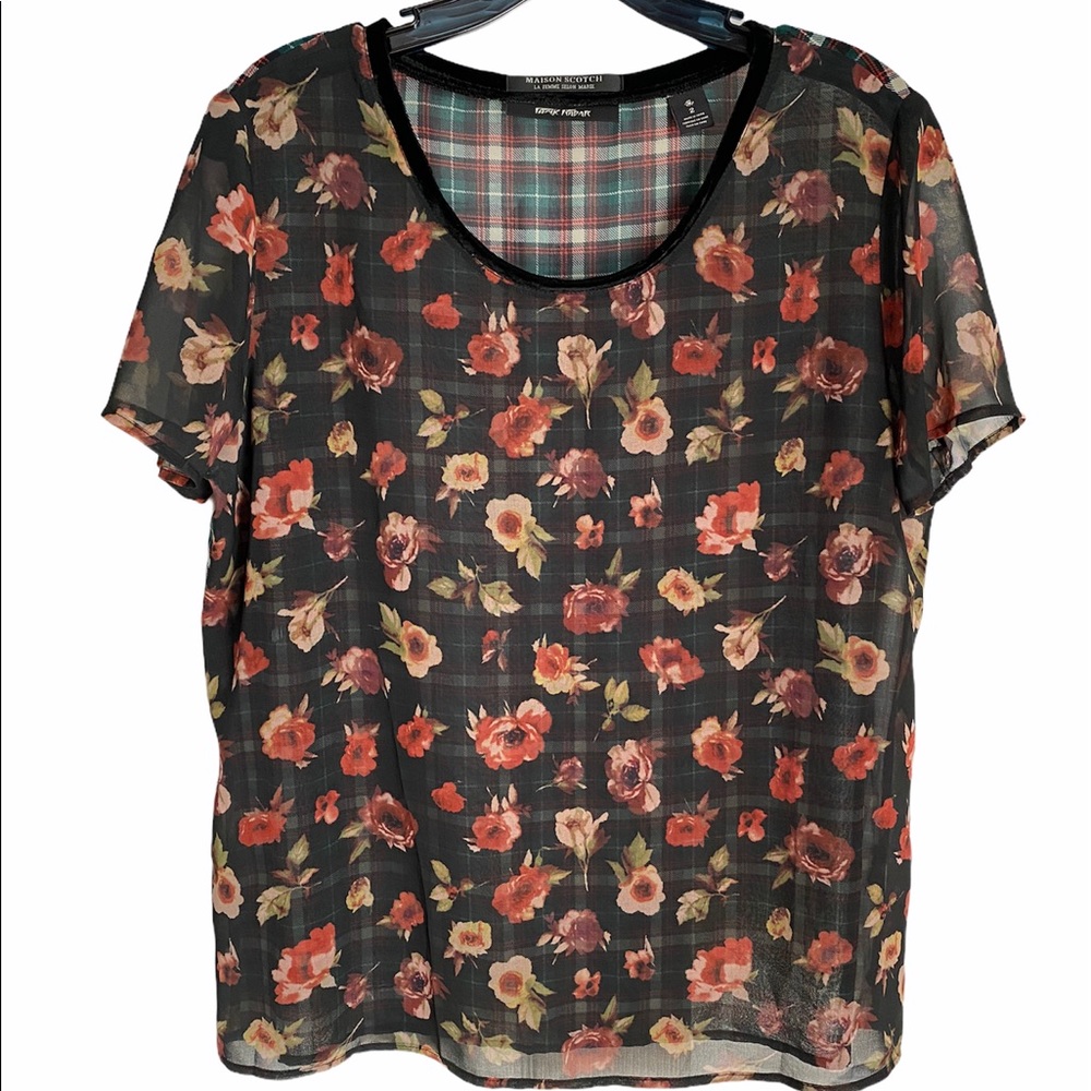 MAISON SCOTCH PUNK RADAR FLORAL AND PLAID TOP SIZE 2 - Picture 2 of 8